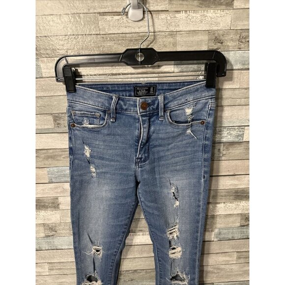 Women’s Abercrombie & Fitch Denim Jeans Low Rise Medium Wash Distressed Size 24 - Picture 8 of 13